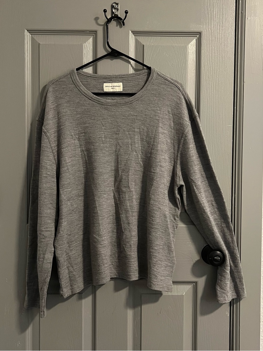 Officine Generale Gray Wool Long-Sleeve Crewneck Paris 6 Comfortable Casual